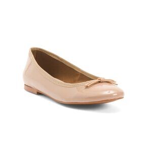 ELODIE Nude Leather Ballerina Flats